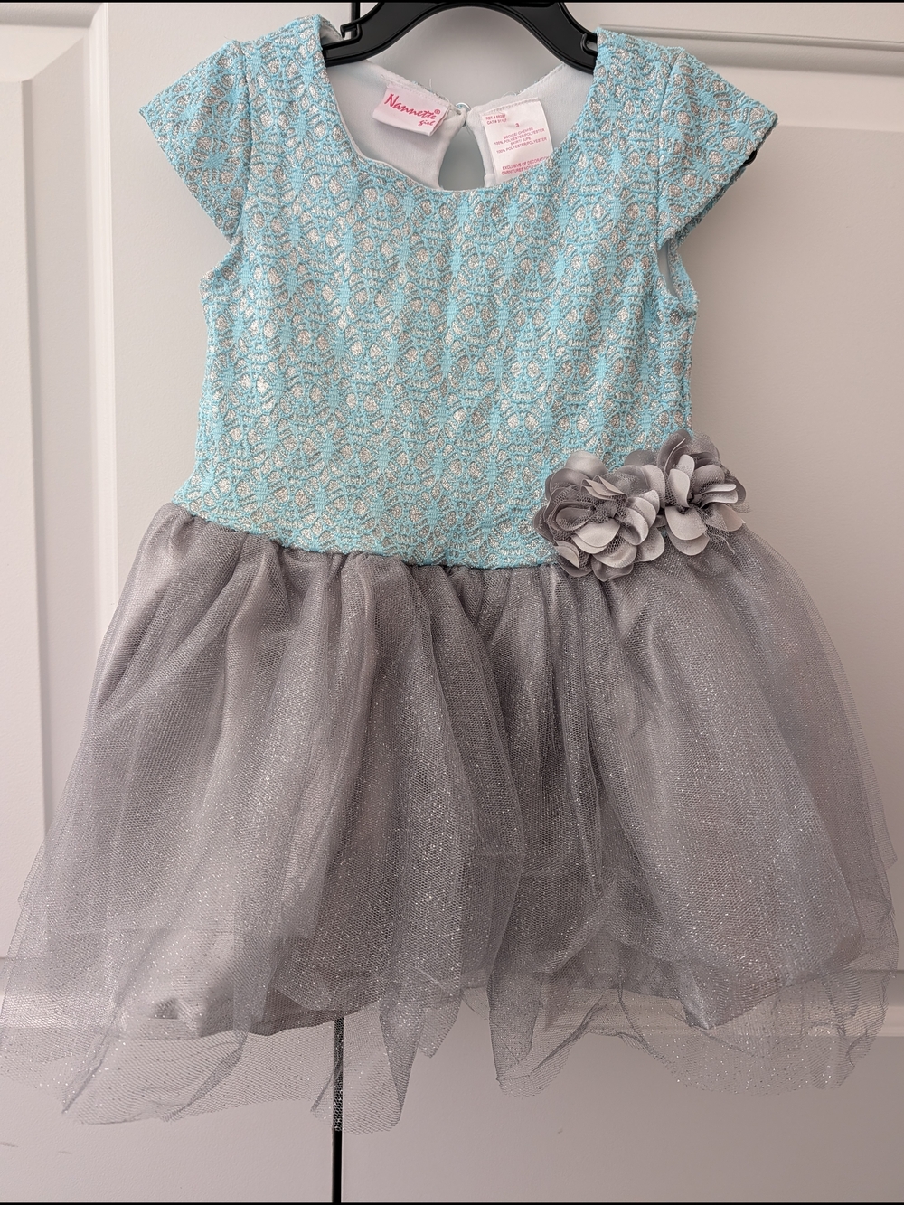 2/$50 Nannette Girl Sparkly Tulle Dress 3T Blue Silver Lace Party